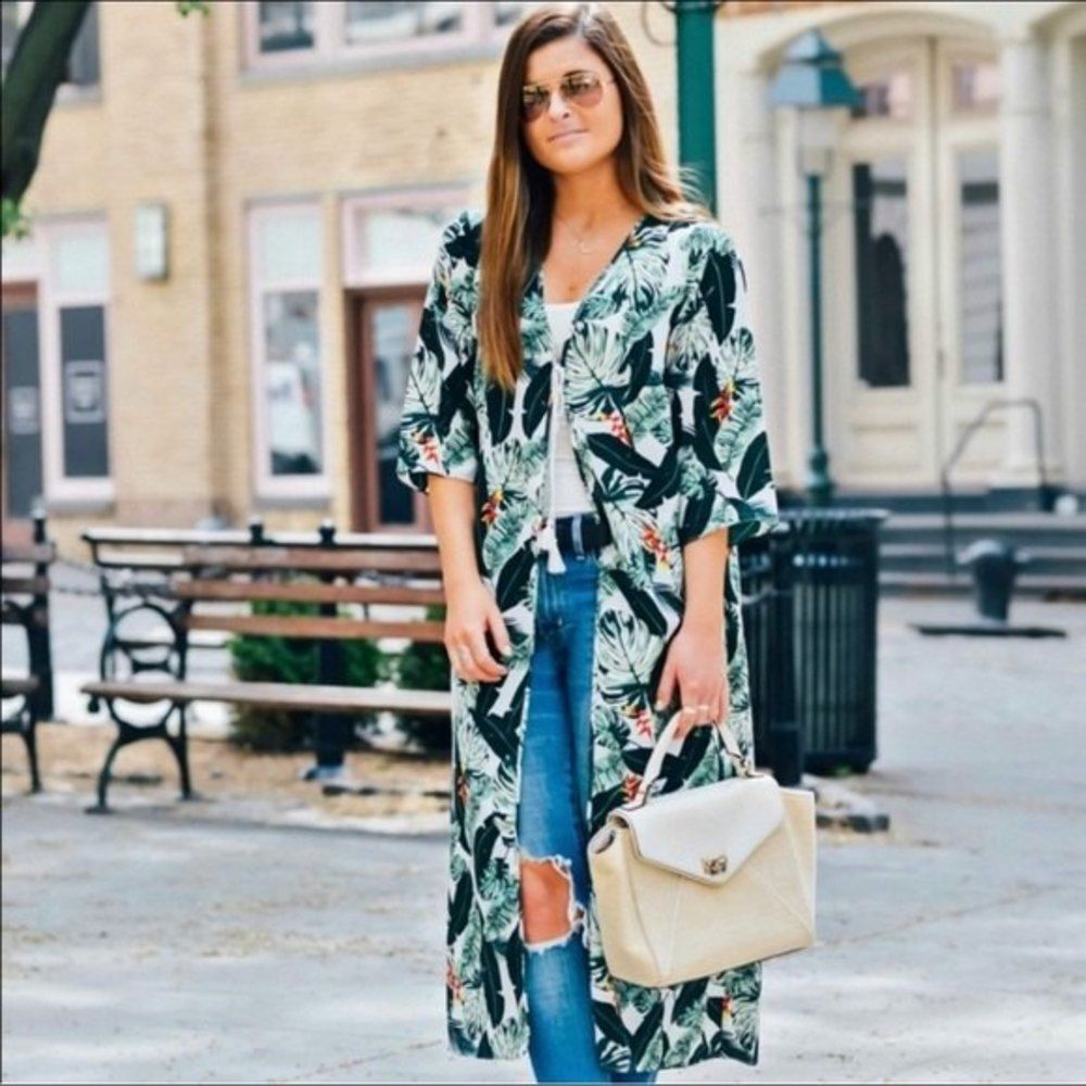 Rachel Zoe Collection Palm Print Duster Kimono Wrap